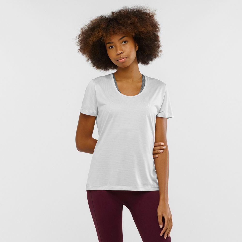 SALOMON AGILE Philippines - Women's Tee Shirts - White | 619837-PAD